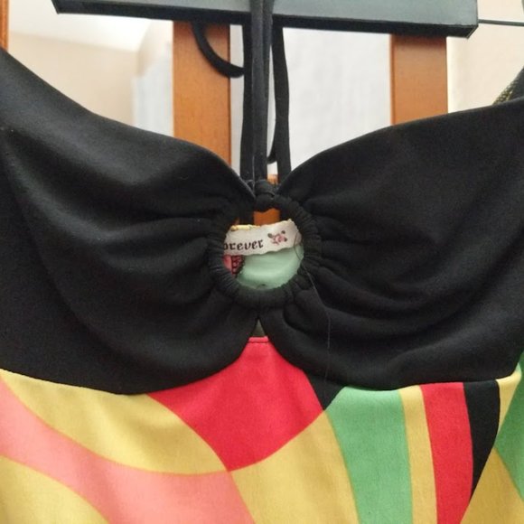 [M] Abstract Multicolor Swirl Stretch Bodycon Halter Maxi Dress - Picture 9 of 16